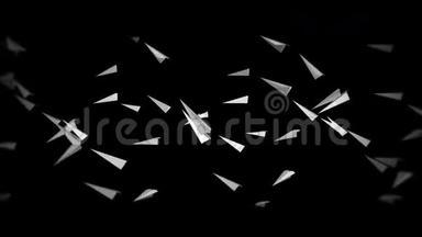 折纸飞机飞行。 黑色背景上流动白纸平面动画.. 创新理念。 商业邮件。 手工制作的p